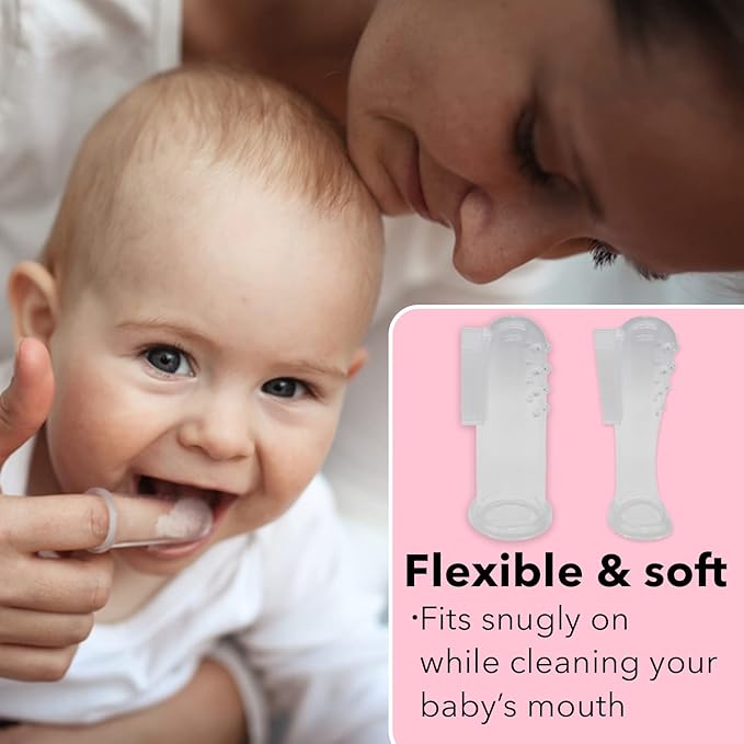 Gadgetime USA Baby Finger Toothbrush (Set of 2) - Silicone Baby Toothbrush with 2 Cases in Pink - Toddler Training Toothbrush - Newborn Oral Massager - Easy Oral Hygiene for Kids & Pets (Pink)