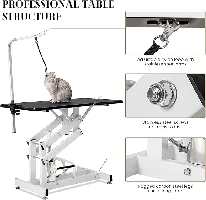 Pet Grooming Table for Large Dogs, Hydraulic Heavy Duty Dog Grooming Table with Adjustable Overhead Arm and Noose, 42.5''/Black