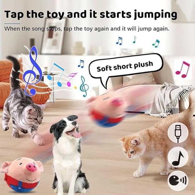 Interactive Dog Toys, Jumping Squeaky Dog Toys with Recording and Music Modes, Dog Toys to Keep Them Busy, Dog Birthday Plush Dog Toy, Rechargeable Interactive Dog Ball, Pet Toys for Dogs (Blue Pig)