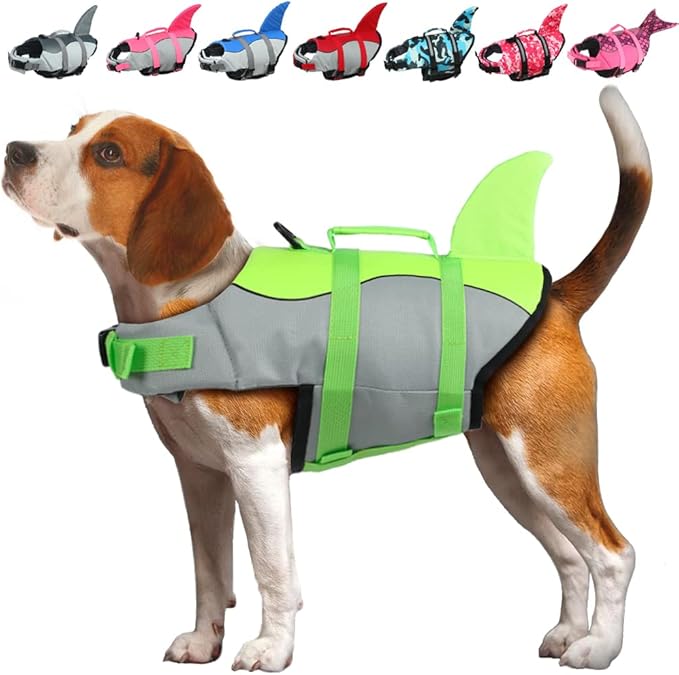 EMUST Large Dog Life Jacket, Pet Life Vests for Swimming, Small/Medium/Large Dog Life Preserver with Rescue Handle, Adjustable Dog Flotation Vest for Water at Pool, Beach, Boating (XL,Green)