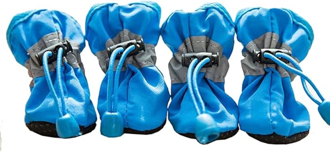 Leconpet Dog Shoes Waterproof Dog Boots for Small Medium Large Dogs with Soft Anti-Slip Sole,Suitable for Rainy Weather Outdoor Walking, Adjustable Elastic Straps, Reflective at Night (Blue, 4)