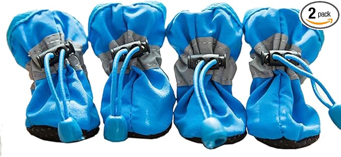 Leconpet Dog Shoes Waterproof Dog Boots for Small Medium Large Dogs with Soft Anti-Slip Sole,Suitable for Rainy Weather Outdoor Walking, Adjustable Elastic Straps, Reflective at Night (Blue, 2)
