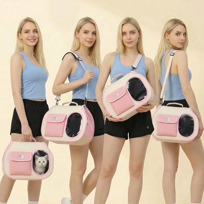 Dog Purse Carrier for Small Dogs-Pet Carrier Purse for Kitty and Puppy Soft Sided Carrier with Breathable Mesh Lightweight Pet Carrier Sling for Outing Travel Vet-Pale Pink