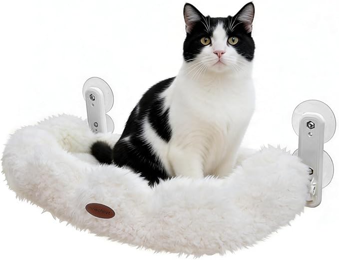 Woochpet Cordless Cat Window Perch for Kitty,Soft Plush Cushion Fabric Cat Hammock for Window with 4 Strong Suction Cups and Solid Metal Frame,Easy to Assenble,Foldable Window Seat for Cats Inside