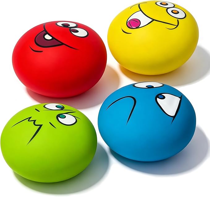 3.1" Squeaky Dog Toys for Medium Dog and Large Breeds - 4 Pack Flat Soft Squeaky Dog Balls, Natural Latex Squeak Toy with Squeaker (3.1 * 3.1 * 1.8”)
