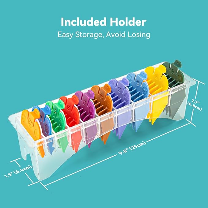 10 Professional Hair Clipper Guards Cutting Guides Compatible with Most Wahl Clippers (Not for All Models) with Organizer, Color Coded Clipper Combs Replacement - 1/16" to 1"