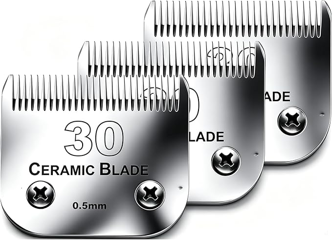 3Pack #30 Blade Dog Grooming Clipper Replacement Blades Compatible with Wahl/Oster Dog Clippers,Detachable Ceramic Blade & Stainless Steel Blade,Size-30, 1/50-Inch Cut Length (64260)