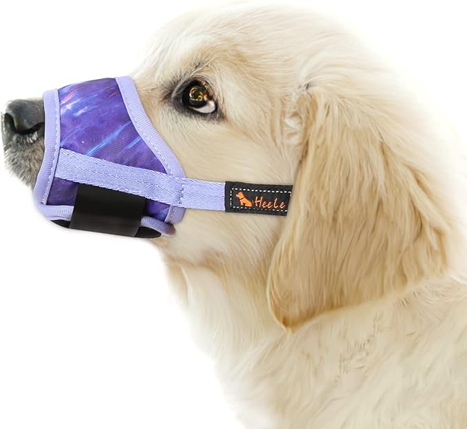 HEELE Dog Muzzle,Soft Nylon Muzzle Anti Biting Barking Chewing,Air Mesh Breathable Drinkable Adjustable Loop Pets Muzzle for Small Medium Large Dogs 4 Colors 4 Sizes (P-Meteor Purple, S)