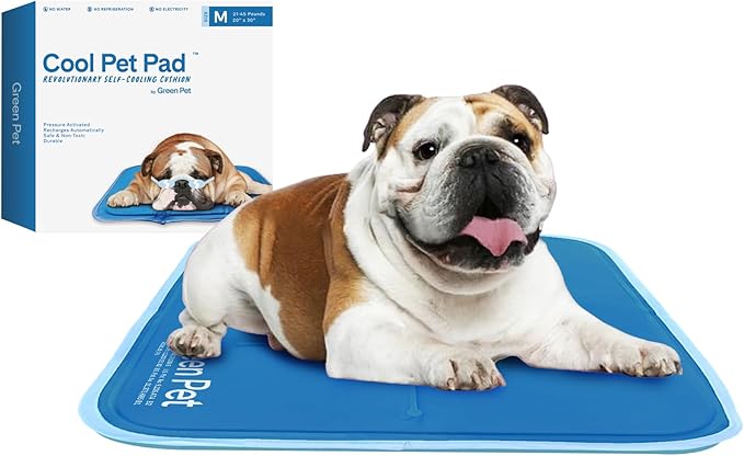 The Green Pet Shop Cool Pet Pad - Medium, Blue - Self-Cooling, Pressure Activated Mat for Dogs & Cats from 21-45 lbs - Non-Toxic Gel, No Water Needed