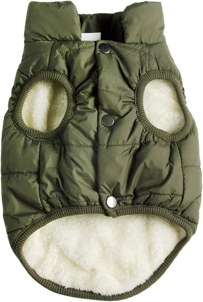JoyDaog 2 Layers Fleece Lined Warm Dog Jacket for Puppy Winter Cold Weather,Soft Windproof Small Dog Coat,Green S