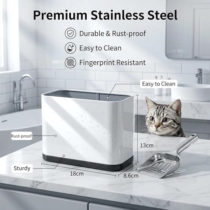 Heavy-Duty Cat Litter Scoop with Holder&Litter Bags, Metal Cat Scooper with Bags, Aluminum Kitty Poop Sifting Shovel Captures All Clumps, Speed Sifter Litter Box Scooper with Cats Caddy