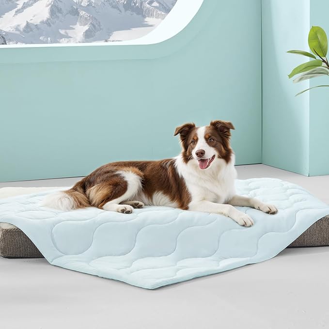 MIXJOY Cooling Blanket for Extra Large Dogs Breathable, Dual-Sided with Q-MAX>0.5, Lightweight Pet Cooling Throw Blanket Summer for Dog Bed & Couch Bed, Washable Soft Cat Cold Mat, Aqua Blue, 50x60