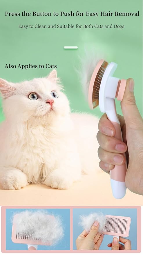 Self Cleaning Slicker Dog Brush for Small Long-Haired Breeds, One-Click Hair Removal, Puppy Essentials, Fit Yorkie, Shih Tzu, Maltese, Maltipoo, Pomeranian, Pet Grooming Tool (Light Pink)