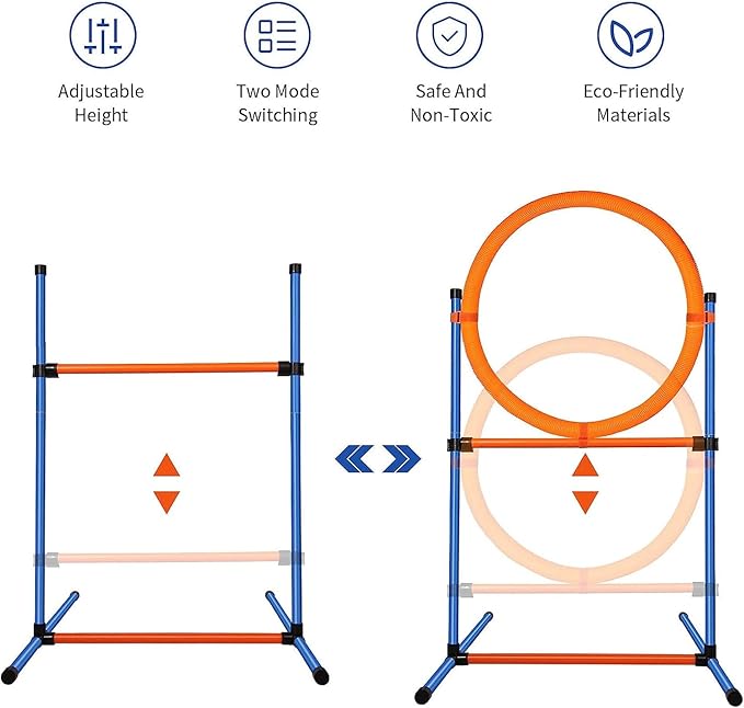 Dog Agility Training Equipment, Dog Obstacle Course Training Starter Kit Pet Outdoor Game with Tunnel, Agility Hurdle, Weave Poles, Jump Ring, Pause Box