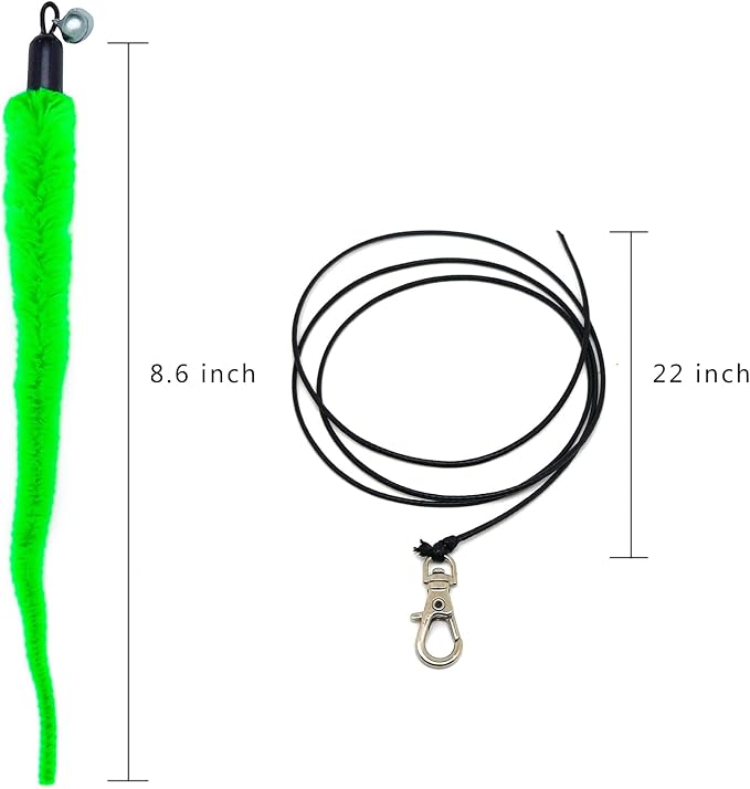 miwoowim 11 PCS Cat Wand Toy Refills - 10 Fuzzy Worm Attachments with Bells & 1 Replacement String with Clasp, Interactive Teaser Toys for Indoor Cats(10 Worms Refill)