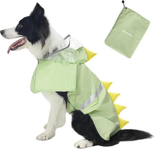 Dog Raincoat, Waterproof Reflective Adjustable Hooded Dog Rain Coat with Leash Hole, Lightweight Breathable Pet Poncho for Dogs (Green Dinosaur, Small(9-13lb))