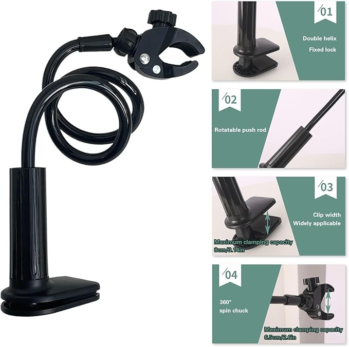 Dog Hair Dryer Holder, Black Alloy Adjustable Lazy Hair Dryer Hands Free Stand with 360° Rotatable Clamp for Pet Dog Cat Grooming