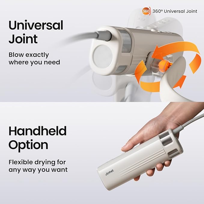 JirPet Pet Neck Dryer, Professional Low Noise Dog Dryer for Pet Grooming, 14,800FPM Portable High Velocity Pet Dryer, Hands-Free Dog Blow Dryer with Neck Hanging, Dog Hair Dryer with 3 Speeds & 4 Temp