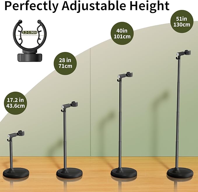 Hair Dryer Stand Hands Free With Anti-Slip Stable Base, Aluminum Alloy ,Adjustable Height 17 - 51 Inch,Blow Dryers Hairdryer Holder for Families & Pet Grooming & Salon Use Hair Dryer Holder（Black）
