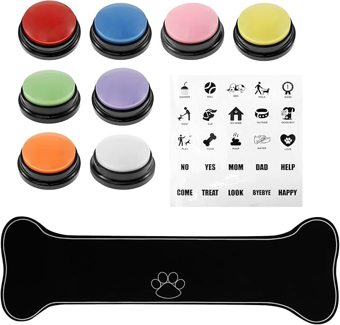 8Pcs Dog Buttons for Communication Battery Powered Voice Recording Buttons Plastic Dog Talking 8 Colors Communication for Training Your to Talk