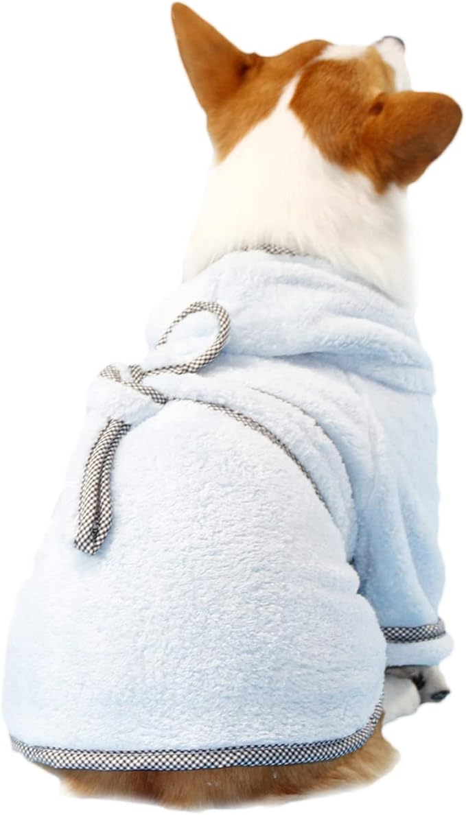Dog Bathrobe, Microfiber Fast Drying Absorbent Hooded Bath Towel White for Puppy Small Medium Large Dog Cat (M, LightCyan)