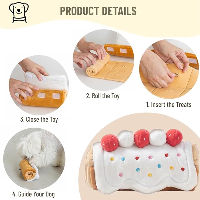 Dog Snuffle Mat Slow Feeding Mats Sniffing Puzzle Toys Interactive Burrow Activity Hide and Seek Enrichment Toys for Foraging Training Dog Gifts for Small Medium Large Dogs (Cake Roll)