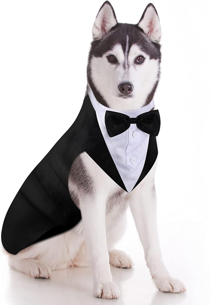 Weewooday Dog Tuxedo and Bandana Set Dogs Formal Tuxedo Pet Wedding Party Suit Wedding Bow Tie Shirt for Birthday Costumes(Cute Style,Large)