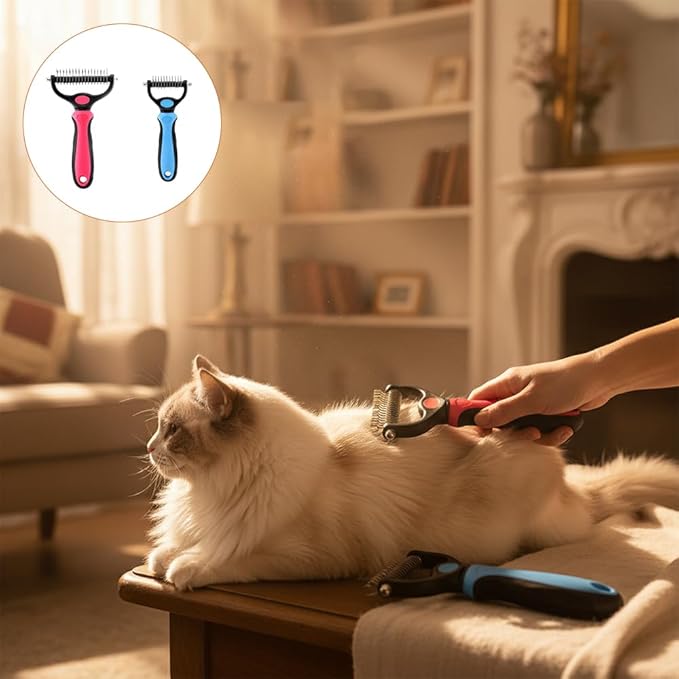 Deshedding Brush for Dogs and Cats: Undercoat Rake Pet Brush for Long Hair - Dematting Comb Removes Tangles Knots and Loose Fur, Grooming Tool for Thick Coats (blue, M+L)