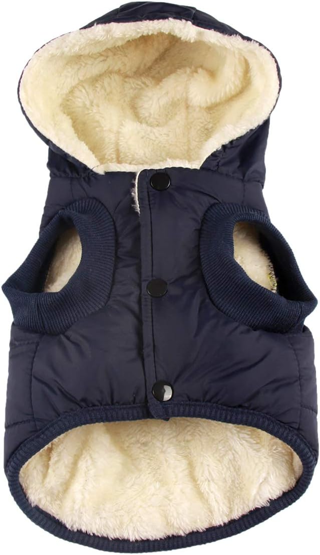 Vecomfy Fleece Lining Extra Warm Dog Hoodie in Winter,Small Dog Jacket Puppy Coats with Hooded,Blue S
