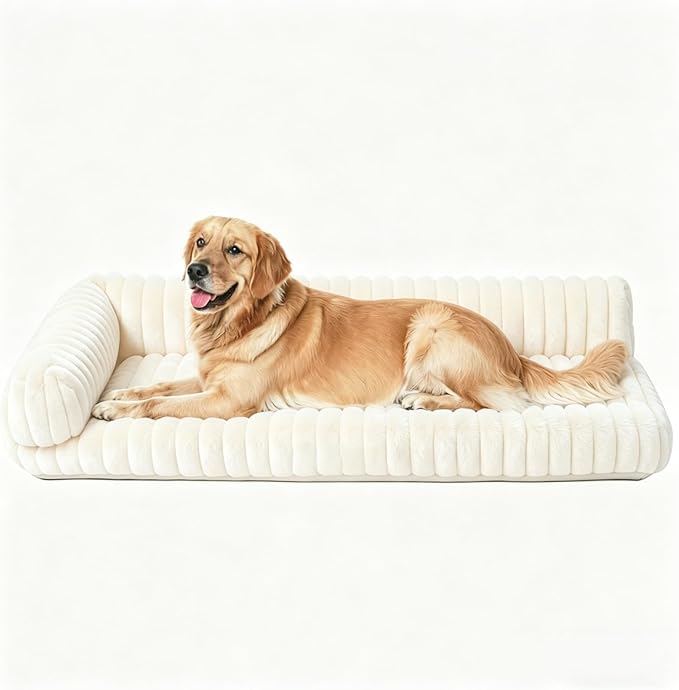 Orthopedic Dog Bed for Large Dogs with Washable Dog Bed Cover, Oeko‑TEX Certified Memory Foam Dogs Bed with Sides L-Shaped, Removable Cover, Dog Couch Bed Non-Slip, XL Dog Bed 39.4"×29.5", White