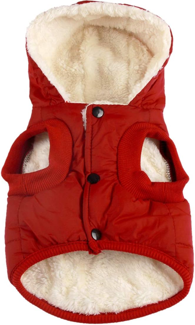 Vecomfy Fleece Lining Extra Warm Dog Hoodie in Winter,Small Dog Jacket Puppy Coats with Hooded,Red S