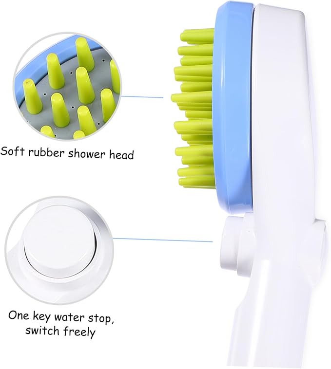 Balacoo Eco Friendly Pet Shower Sprayer with Hose Massaging Dog Bath Brush for Long Hair Puppy Grooming and Easy One Handed Bathing