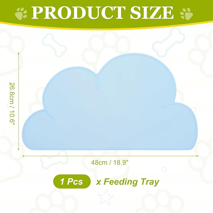 Silicone Pet Feeding Mat, Waterproof Dog Cat Food Bowl Placemat Tray Anti-Slip with Raised Edge Foldable Heat-Resistant (Sky Blue, Cloud Shape), Intended for Cat Dog Water Bowl