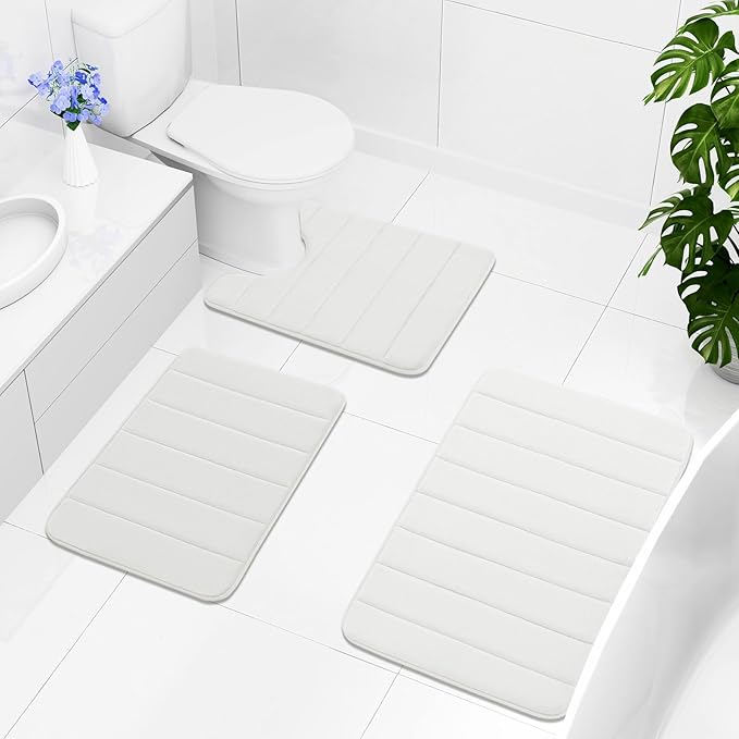 Buganda Memory Foam Bath Mat, 47" x 24", Ultra Soft and Non-Slip Bathroom Rugs, Water Absorbent and Machine Washable Bath Rug Runner for Bathroom, Shower, and Tub, Ivory