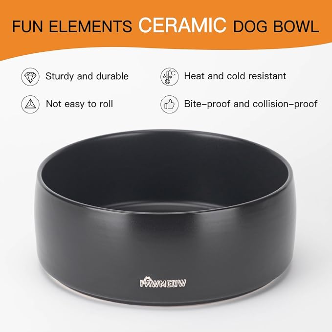 Ceramic Dog Bowl | 5.5inch Dog Bowl, Spill Proof, Non-Slip Pet Feeding Bowl for Small & Medium Breed(16 oz) (Black, 5.5-8inch)