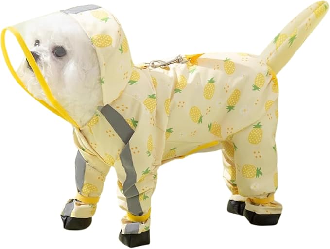 Small Dog Raincoat, Tail Protect Feet Cover Waterproof Dog Rain Jacket Rain Coat for Puppy Small Dogs(Pineapple,M)