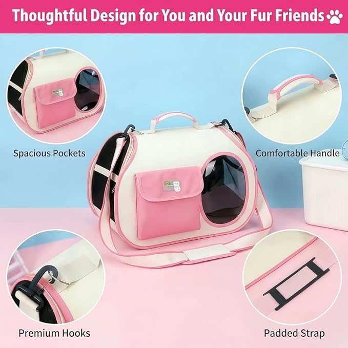 Dog Purse Carrier for Small Dogs-Pet Carrier Purse for Kitty and Puppy Soft Sided Carrier with Breathable Mesh Lightweight Pet Carrier Sling for Outing Travel Vet-Pale Pink