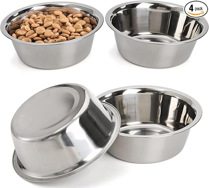DEAYOU 4-Pack Stainless Steel Dog and Cat Bowl, Metal Food and Water Dish, 8.26" Basic Pet Feed Bowl for Large Medium Dog, 47 OZ Replacement Bowls for Elevated Stand, Dishwasher Safe