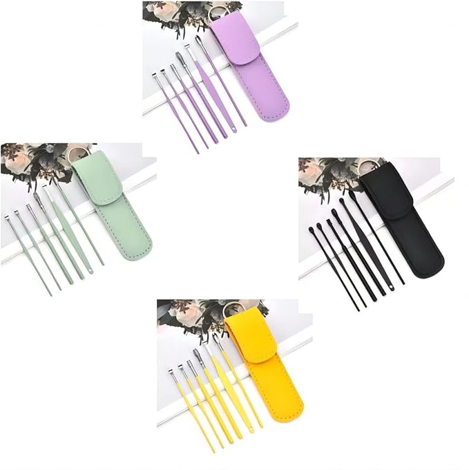 12 Pcs Ear Pick Earwax Removal Kit, Ear Cleaning Tool, Stainless Steel Earwax Removal Tool with Leather Storage Box (Yellow&Purple)