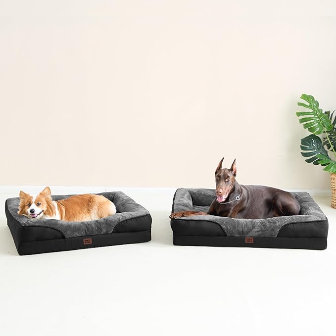 EHEYCIGA Orthopedic XL Dog Bed for Large Sized Dog, 48x35 Inch Extra Large Memory Foam Dog Couch Bed with Sides, Waterproof Liner & Washable Removable Cover, Bolster Pet Sofa, Grey/Black