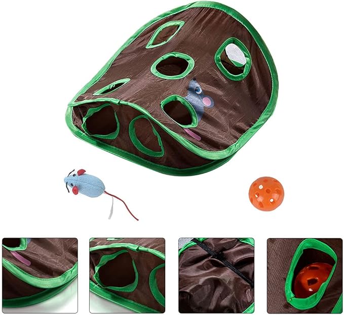 balacoo Cat Tunnel Toy Nine-Hole Interactive Pet Tunnel with Soundable Mouse Design for Indoor Cats 12.59X12.59X5.11In Stimulates Exploration and Play