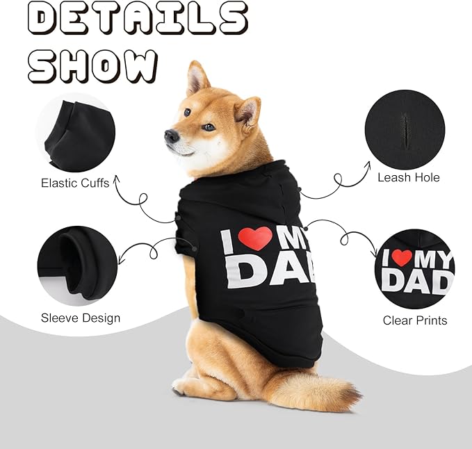 Dog Basic Hoodie Soft Dog Clothes Cold Weather Sweaters for Medium Large Dogs Cozy Fabric Warm Sweatshirt with Leash Hole for Boys (I Love My DAD, Large (20-35 lbs))