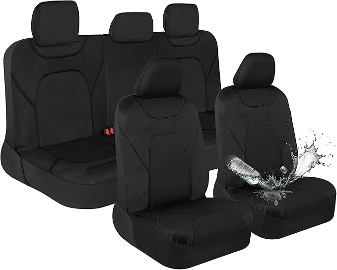 Motor Trend Waterproof Car Seat Covers Full Set – Black Seat Covers for Car Front & 60/40 Split Back Bench - Carseat Cover for Trucks, SUV, Vans - Universal Fit for Most Regular Size Vehicles