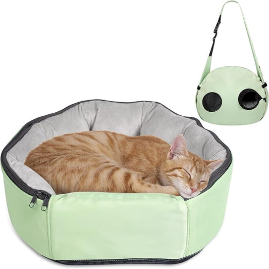 2-in-1 Pet Sling Carrier & Bed, Convertible Cat Travel Bag with Machine Washable Cover, Breathable Mesh & Hand-Washable Support Pad, Airline Approved for Cats & Small Dogs Up to 22lbs