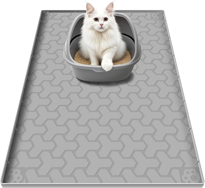 Silicone Cat Litter Mat, Large 34"x22", Foldable and Easy to Clean, Waterproof, Leak-Proof, and Urine-Proof, Protects Floors, Suitable for Indoor Litter Box Mats.(Gray)