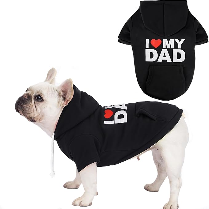 Dog Basic Hoodie Soft Dog Clothes Cold Weather Sweaters for Medium Large Dogs Cozy Fabric Warm Sweatshirt with Leash Hole for Boys (I Love My DAD, Medium (10-20 lbs))
