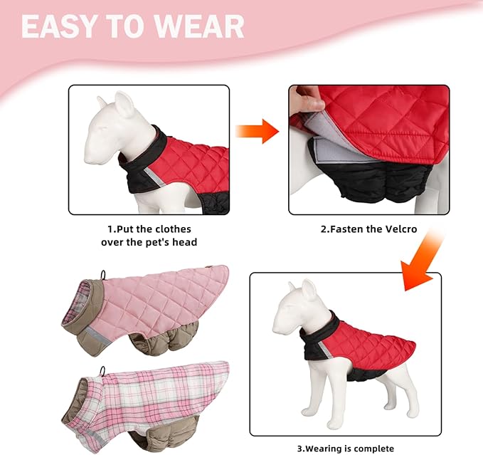 Dog Winter Coat for Large Dogs,Warm Reversible Puffer Jacket Lightweight Pet Vest Snowsuit with D-Ring,Waterproof Dog Cold Weather Coats Small to Large Breed Dogs Clothes,Pink,4XL