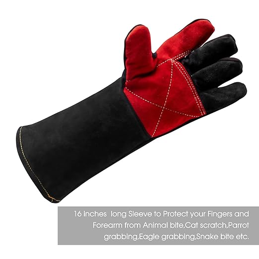 AOWPFVV 16 Inches Leather Welding Gloves Fire Resistant,Animal Handling Gloves Bite Proof for Cat Dog Snake - Large