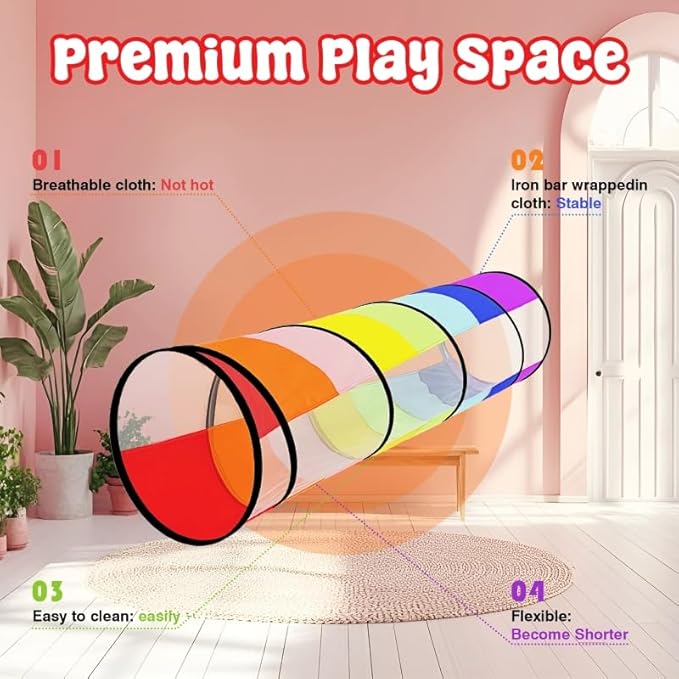 Kids Play Tunnel,Pop Up Crawl Through Tunnel Play Tent for Baby Kids Children or Pet,Foldable Pop Up Tents with Carry Bag (Colorful Play Tunnel with Mesh)