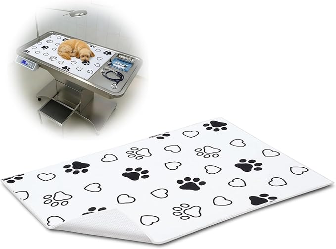 AceOrbit 1 Pack 24x36 Inch Non-Slip Dog Grooming Mat for Table Dog Vet Mat Black and White Paw Print Pet Grooming Pad for Cat Pet Checkups Rehabilitation Bath, Waterproof and Easy to Clean